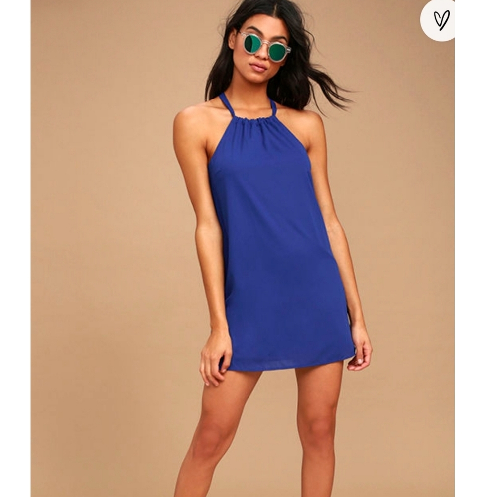 Lulu's Breezy Street Royal Blue Halter Dress